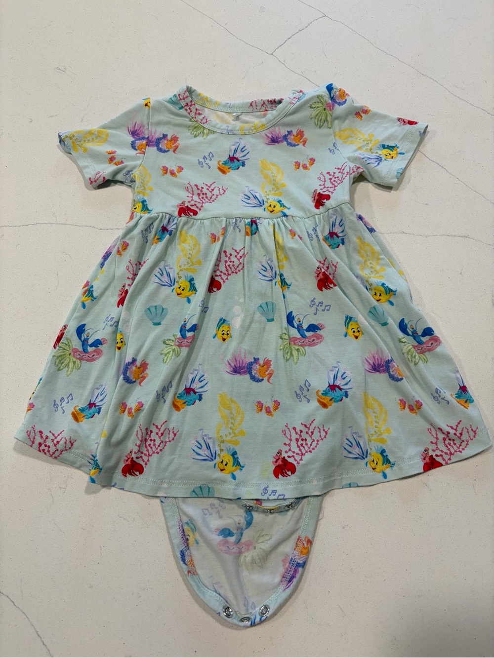 Posh Peanut Light Blue Little Mermaid Print One-Piece Dress
